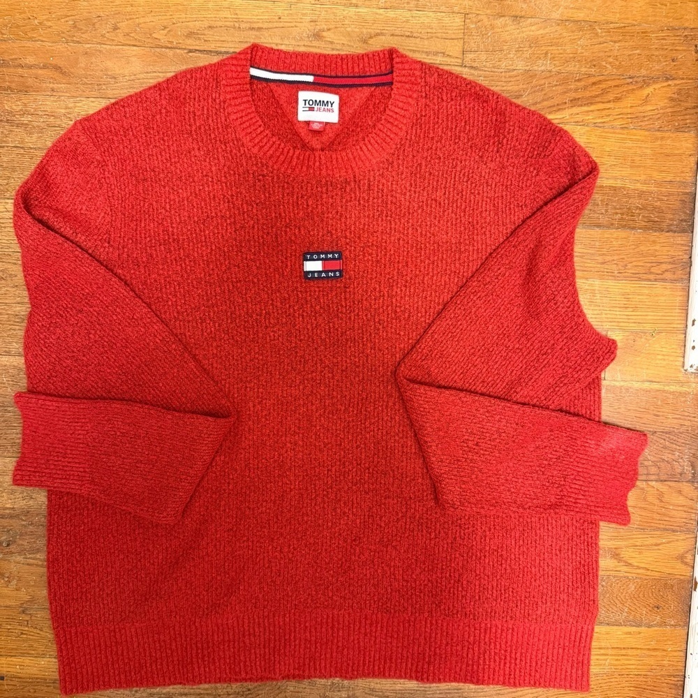 Tommy Jeans Men’s XXL Red Crewneck Sweater Classic Logo 90s Style
